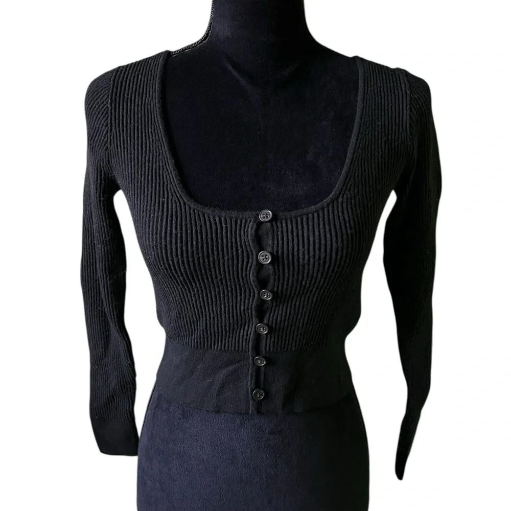 J Crew Scoopneck Ribbed Cardigan Sweater Black Womens‎ XXS